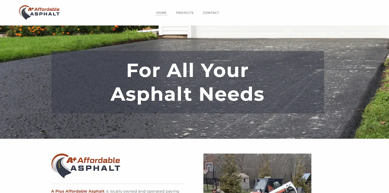 A Plus Affordable Asphalt website mockup showing mobile and desktop design