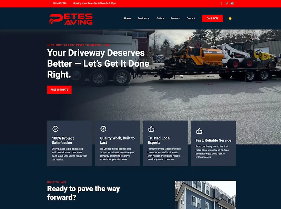 Pete's Paving website mockup showing mobile and desktop design